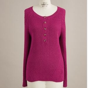 Sundance birdie Henley Ribbed Knit Silk Blend Sweater